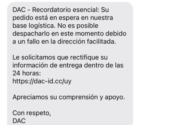 Empresa DAC advierte por mensajes falsos para realizar posibles estafas
