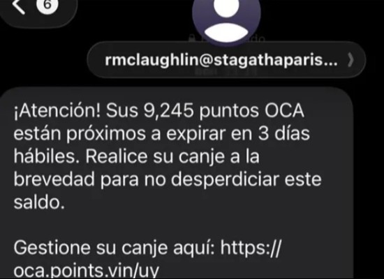 Oca advierte intento de estafa a sus usuarios mediante mensaje de texto